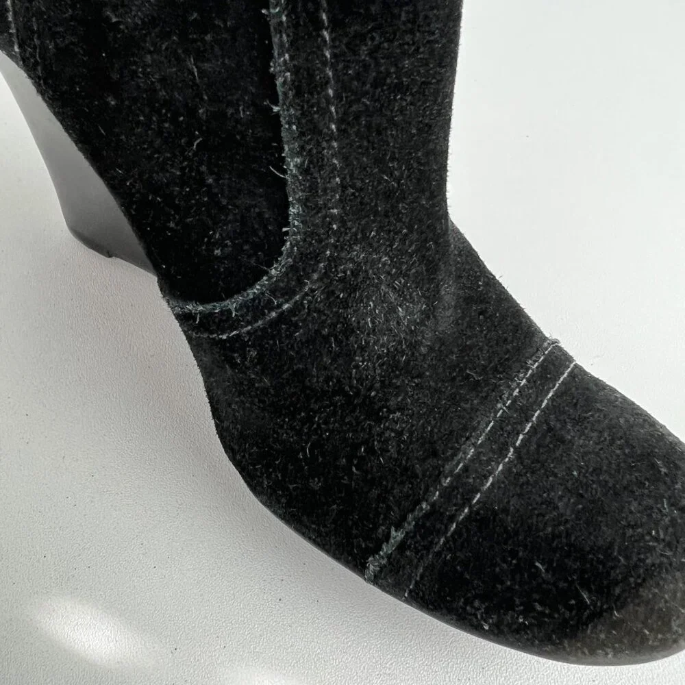 Tory Burch Womens Adrienne Black Suede Wedge Booties Chelsea Ankle Boot size 6.5